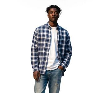 Ralph Lauren Vintage Men Shirt Navy Blue Plaid Light Flannel Classic Fit Size XL